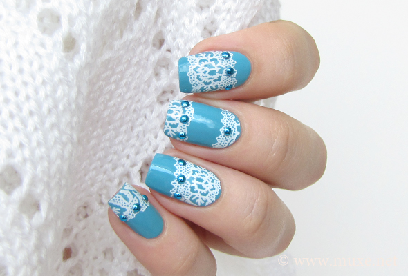 White lace nails with studs